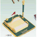 5-1/4"x5-1/4"x1" Gold Plated Pen Holder/ Notepad/ Ball Pen (Screened)